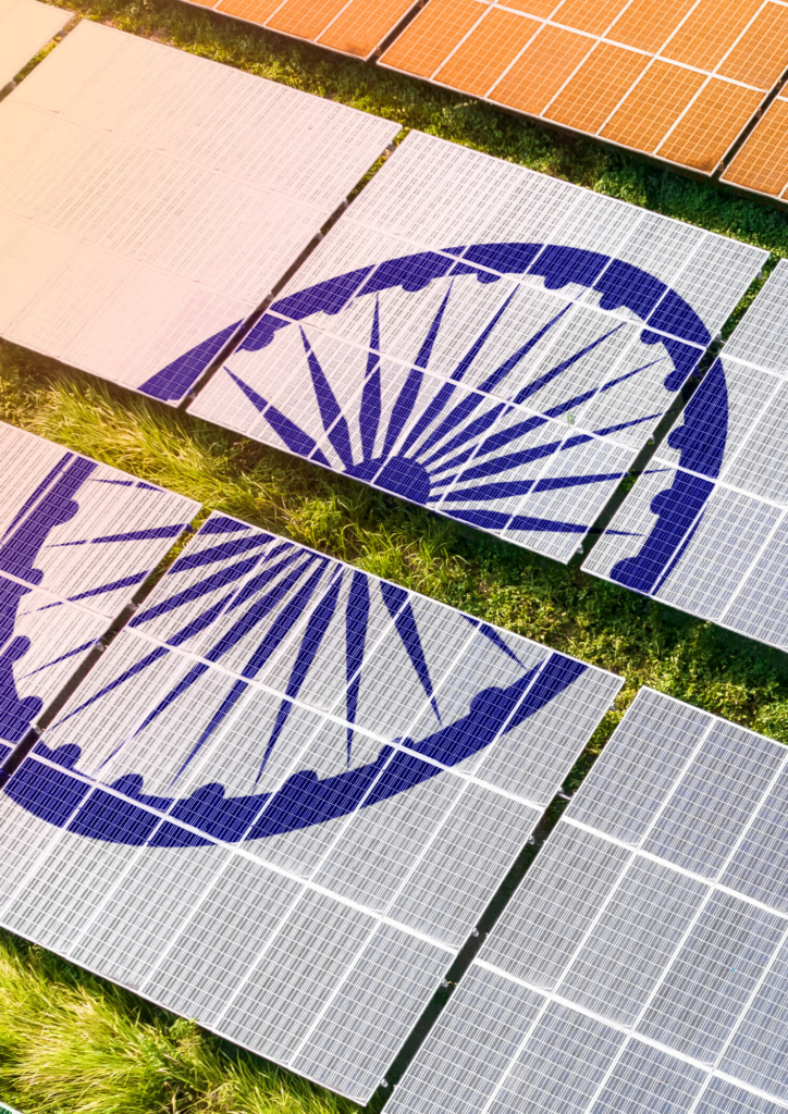 Report cover image of solar panels, describing the Indian power sector transition
